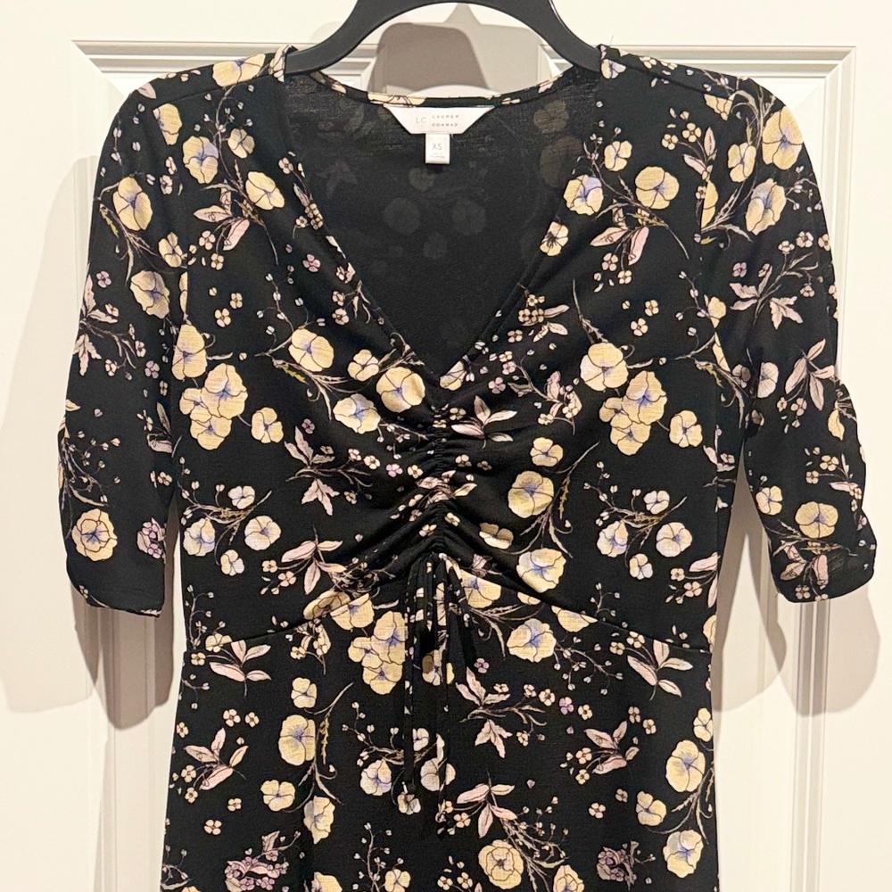 🌼 Lauren Conrad Floral Ruched Dress – Size XS
